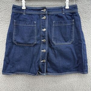 Popsugar Classic Denim‎ Skirt Size 14 Blue Jean Button Front Dark Wash Pockets